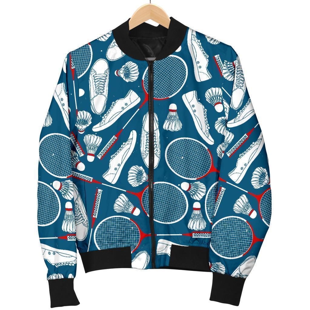 Badminton Print Pattern Women Casual Bomber Jacket Badminton Print Pattern Women Casual Bomber Jacket
