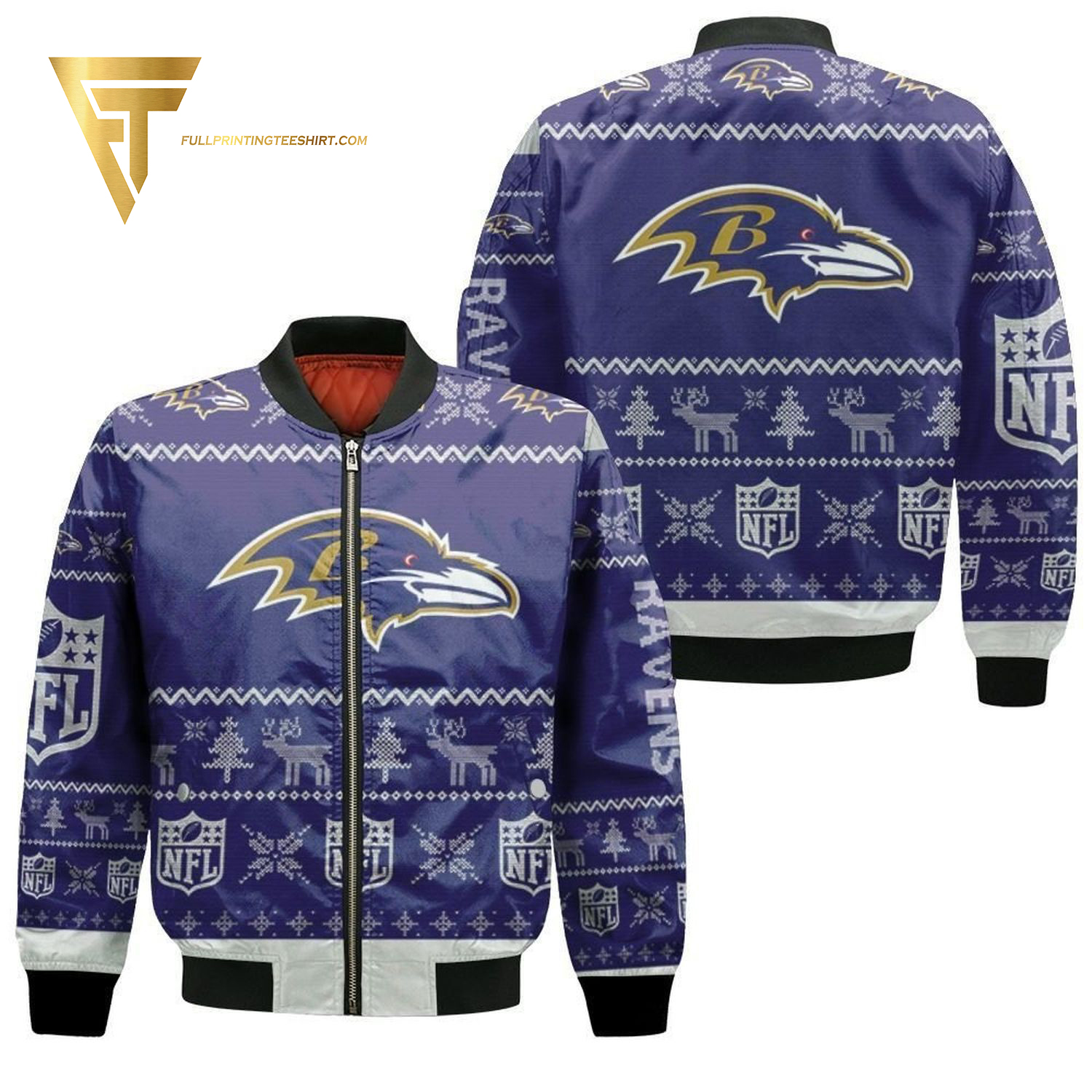Baltimore Ravens Ugly Christmas Full Print Bomber Jacket Baltimore Ravens Ugly Christmas Full Print Bomber Jacket