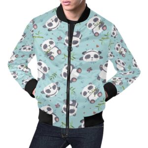 Bamboo Mint Panda Pattern Print Mens Bomber Jacket