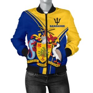 Barbados Women's Bomber Jacket - Barbados Coat of Arms & Flag - BN22 Bomber Jacket