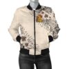 Barbados Women's Bomber Jacket - The Beige Hibiscus A7 Bomber Jacket