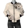 Barbados Women's Bomber Jacket - The Beige Hibiscus A7 Bomber Jacket