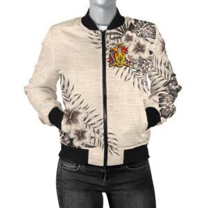 Barbados Women's Bomber Jacket - The Beige Hibiscus A7 Bomber Jacket