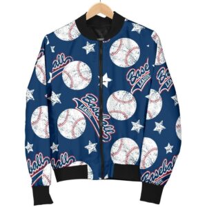 Baseball League Print Pattern Women Casual Bomber Jacket