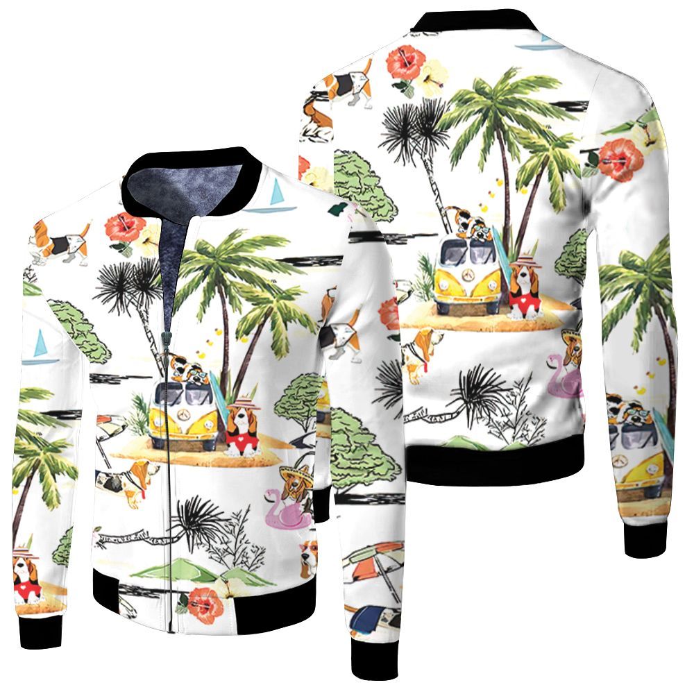 Basset Hound Hawaiian Hawaii Beach Retro 3D Bomber Jacket Basset Hound Hawaiian Hawaii Beach Retro 3D Bomber Jacket