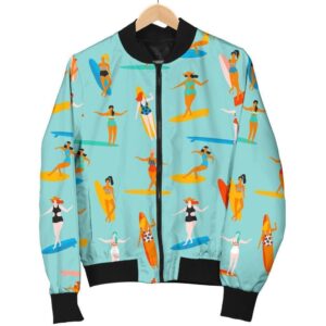 Beach Surfing Pattern Print Women Casual Bomber Jacket