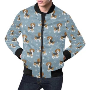 Beagle Paw Dog Bone Pattern Print Mens Bomber Jacket