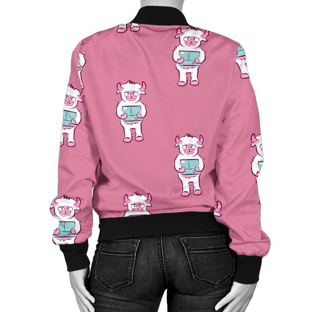 Bigfoot-Pattern-Print-Women-Casual-Bomber-Jacket-2