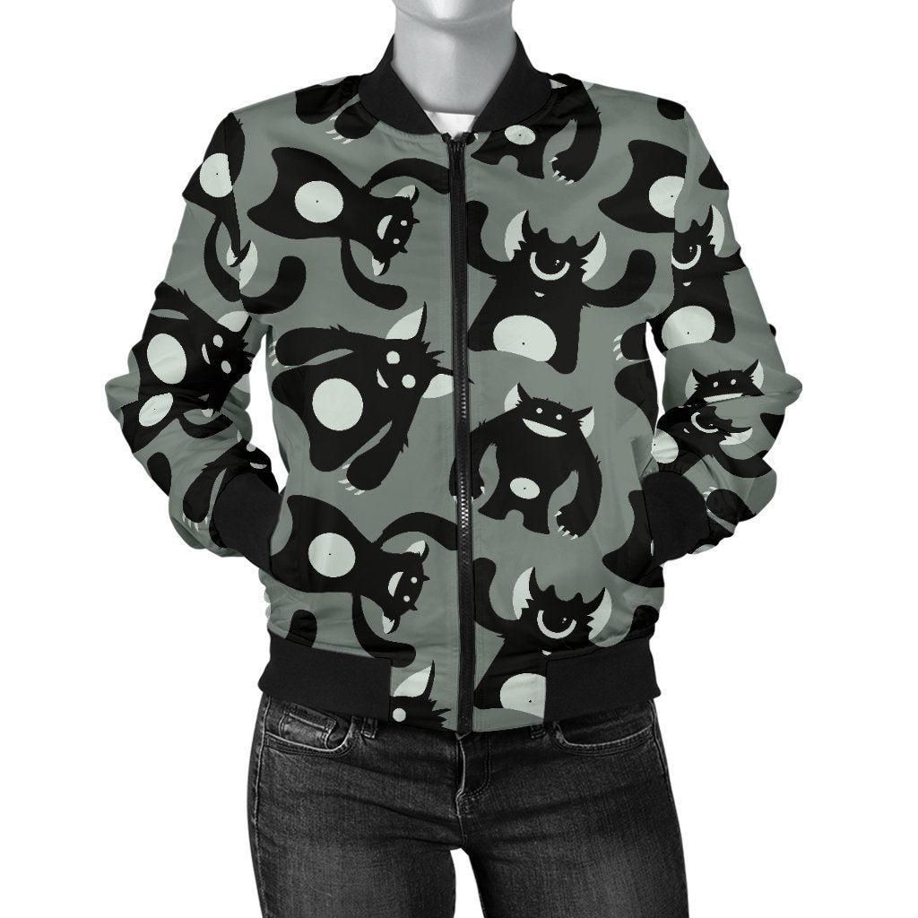 Black-Bigfoot-Pattern-Print-Women-Casual-Bomber-Jacket-1