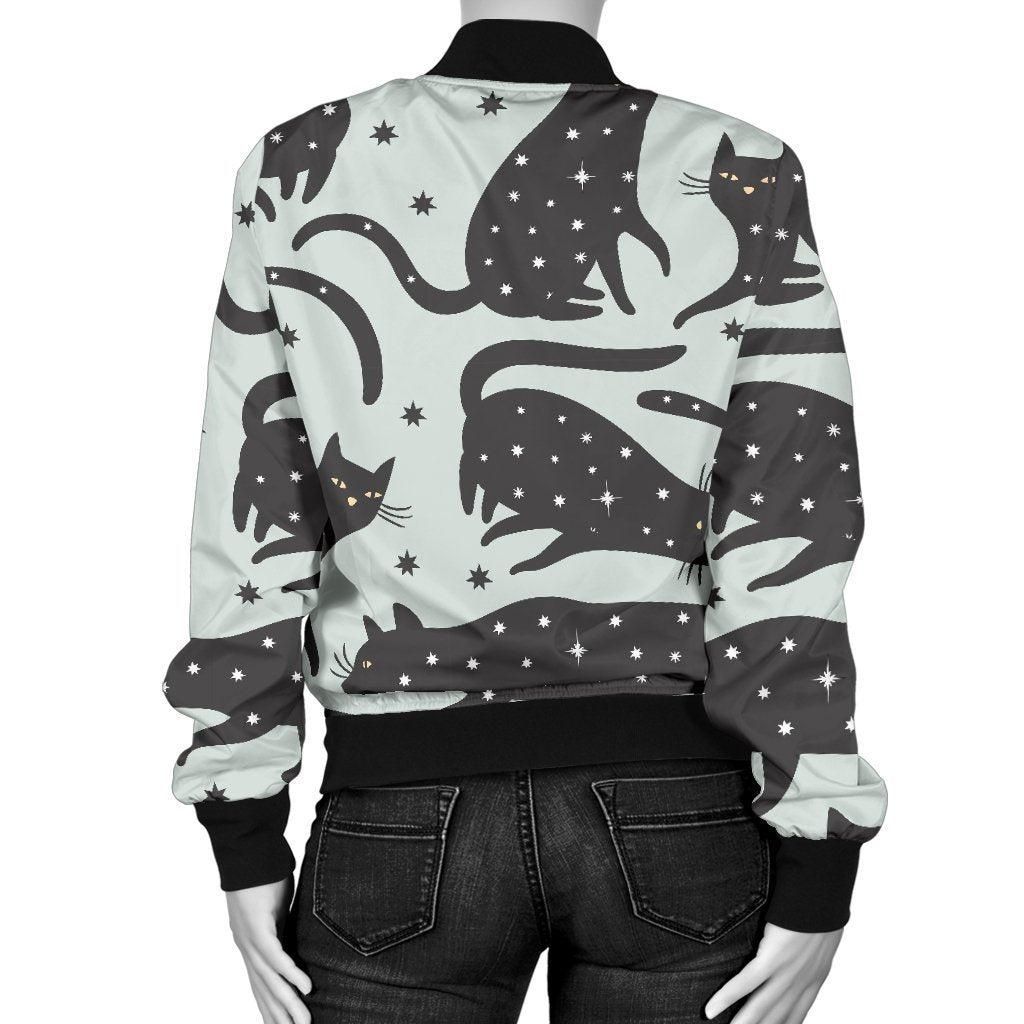 Black-Cat-Print-Pattern-Women-Casual-Bomber-Jacket-2