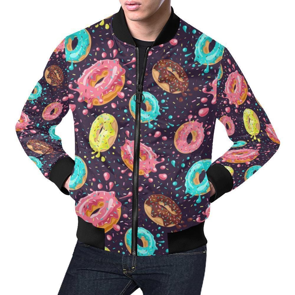 Blue Donut Pattern Print Mens Bomber Jacket Blue Donut Pattern Print Mens Bomber Jacket
