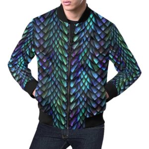 Blue Green Egg Skin Dragon Pattern Print Mens Bomber Jacket