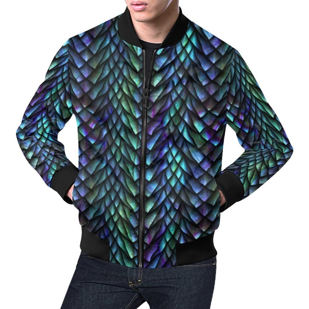 Blue Green Egg Skin Dragon Pattern Print Mens Bomber Jacket Blue Green Egg Skin Dragon Pattern Print Mens Bomber Jacket