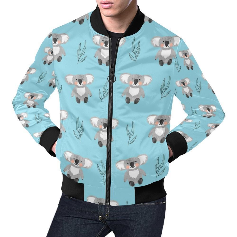 Blue Koala Pattern Print Mens Bomber Jacket Blue Koala Pattern Print Mens Bomber Jacket