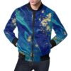 Blue Marble Pattern Print Mens Bomber Jacket