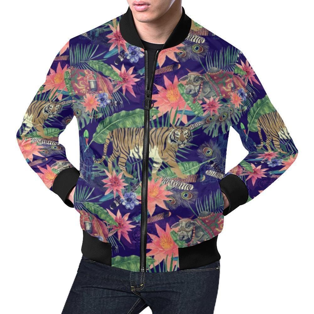 Bohemian Tiger Pattern Print Mens Bomber Jacket Bohemian Tiger Pattern Print Mens Bomber Jacket