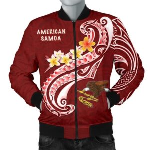 Bomber Jacket American Samoa - AS Seal Polynesian Patterns Plumeria - BN25 Bomber Jacket