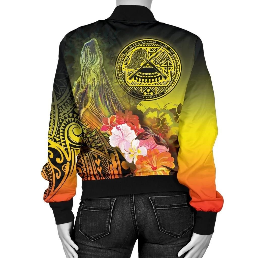 Bomber-Jacket-American-Samoa-Polynesian-Custom-Personalised-Humpback-Whale-with-Tropical-Flowers-BN18-Bomber-Jacket-1