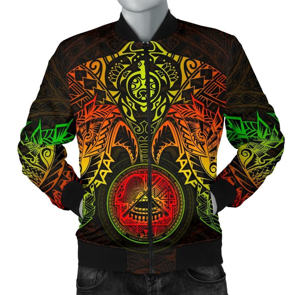 Bomber Jacket American Samoa Polynesian - Reggae Turtle Manta Ray - BN18 Bomber Jacket Bomber Jacket American Samoa Polynesian - Reggae Turtle Manta Ray - BN18 Bomber Jacket