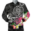 Bomber Jacket American Samoa Polynesian - Turtle Plumeria (Black) - BN18 Bomber Jacket