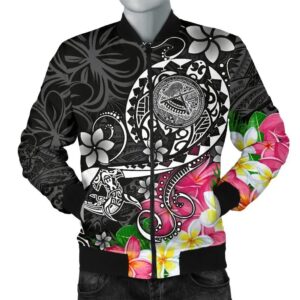 Bomber Jacket American Samoa Polynesian - Turtle Plumeria (Black) - BN18 Bomber Jacket