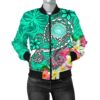 Bomber Jacket American Samoa Polynesian - Turtle Plumeria (Turquoise) - BN18 Bomber Jacket