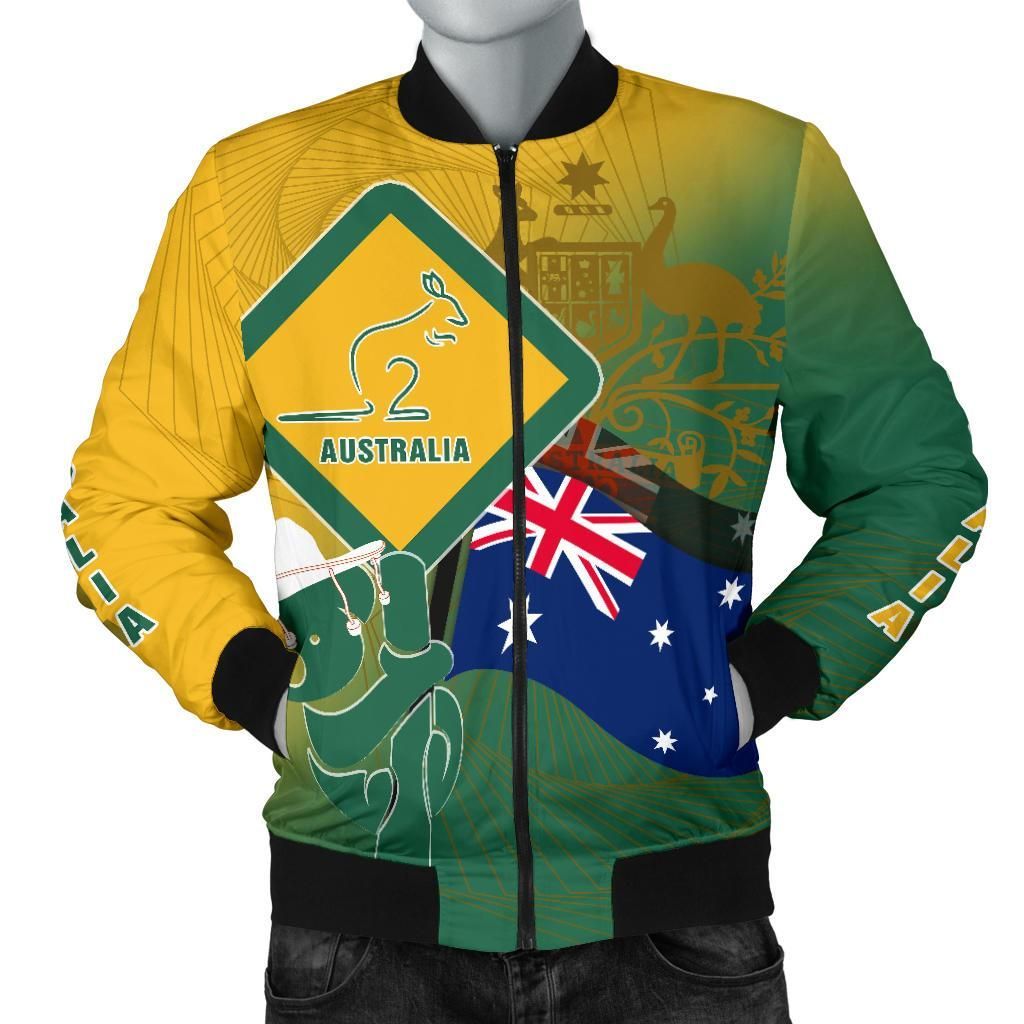 Bomber Jacket- Aus Flag and Coat Of Arms Jacket Kangaroo and Koala Sign - Men - BN18 Bomber Jacket Bomber Jacket- Aus Flag and Coat Of Arms Jacket Kangaroo and Koala Sign - Men - BN18 Bomber Jacket
