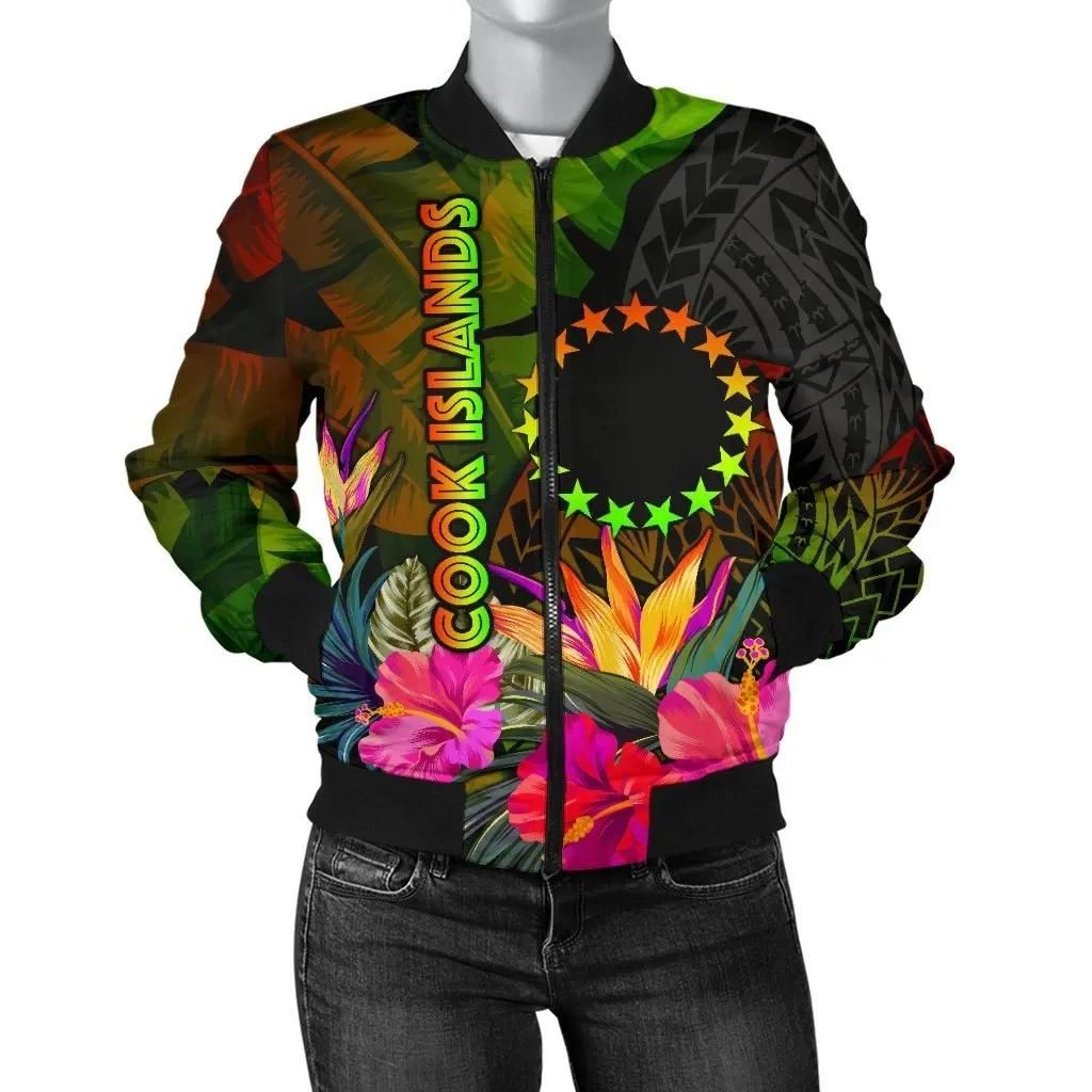Bomber Jacket Cook Islands Polynesian - Hibiscus and Banana Leaves - BN15 Bomber Jacket Bomber Jacket Cook Islands Polynesian - Hibiscus and Banana Leaves - BN15 Bomber Jacket