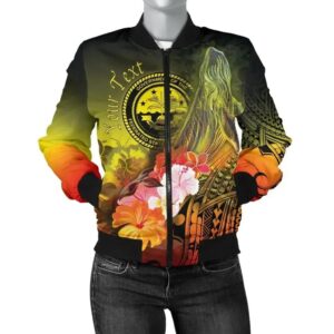 Bomber Jacket Federated States of Micronesia Custom Personalised - Humpback Whale with Tropical Flowers (Yellow)- BN18 Bomber Jacket