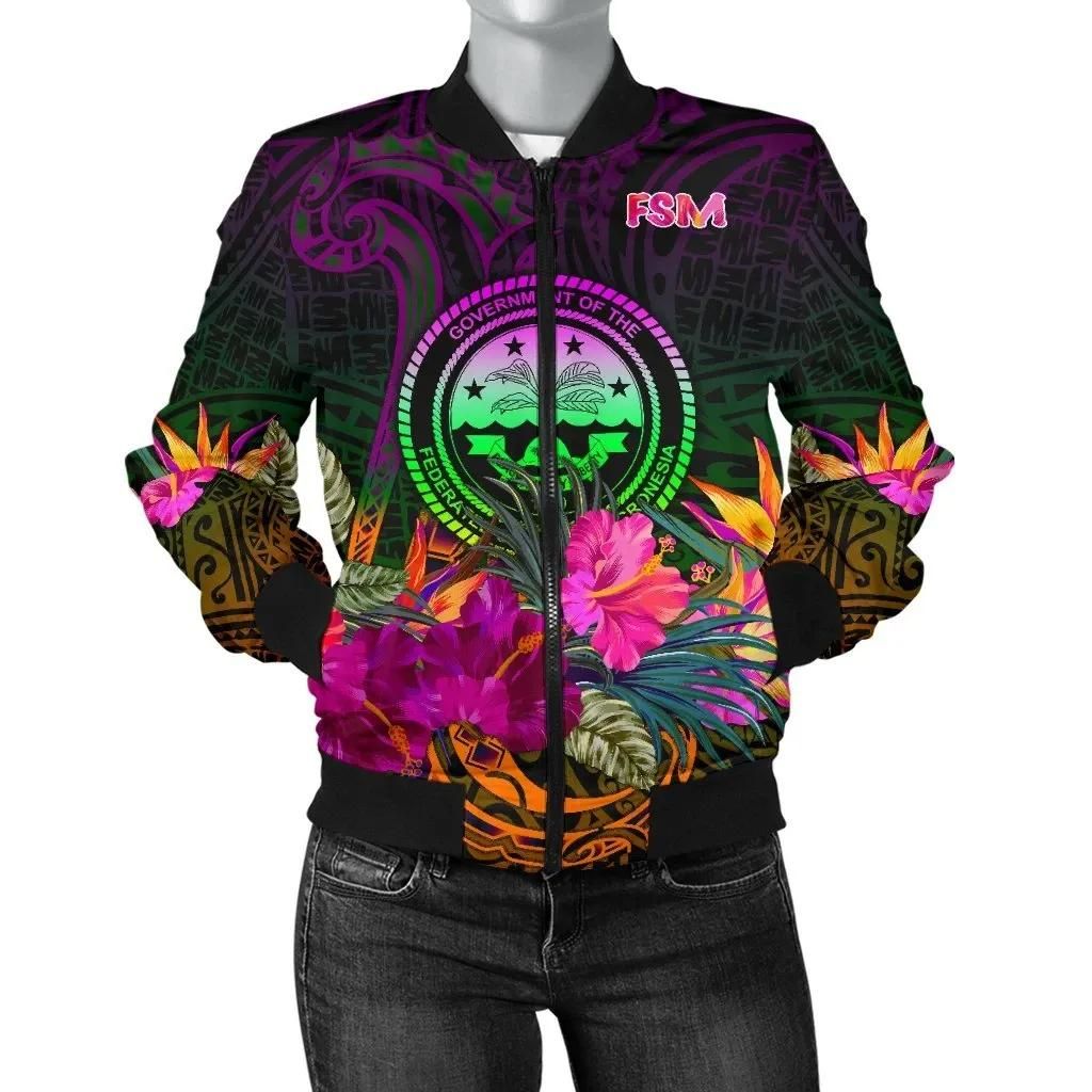 Bomber Jacket Federated States of Micronesia - Summer Hibiscus - BN15 Bomber Jacket Bomber Jacket Federated States of Micronesia - Summer Hibiscus - BN15 Bomber Jacket