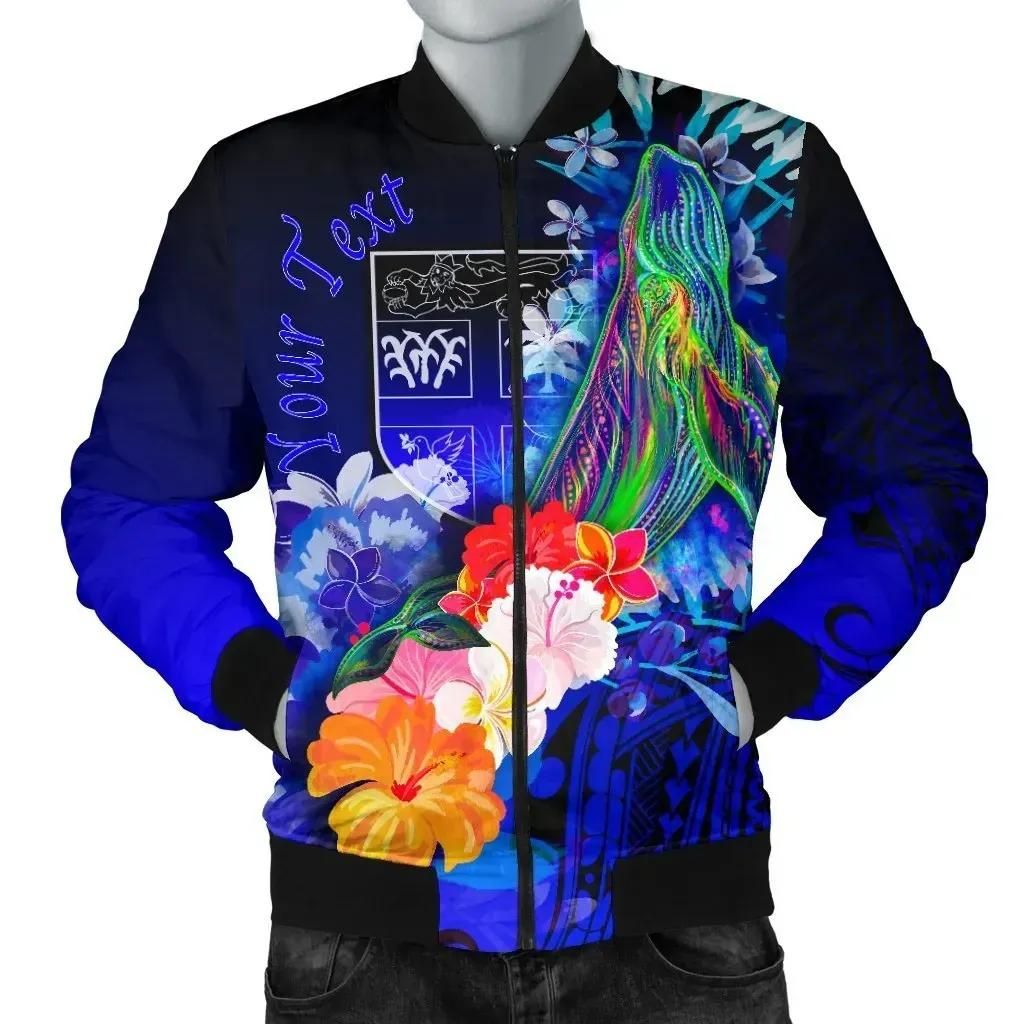 Bomber Jacket Fiji Custom Personalised - Humpback Whale with Tropical Flowers (Blue)- BN18 Bomber Jacket Bomber Jacket Fiji Custom Personalised - Humpback Whale with Tropical Flowers (Blue)- BN18 Bomber Jacket