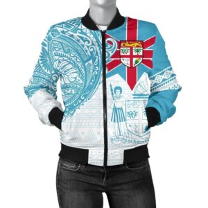 Bomber Jacket Fiji Polynesian - Fiji Flag Fiji Flag with Coat of Arms - BN15 Bomber Jacket