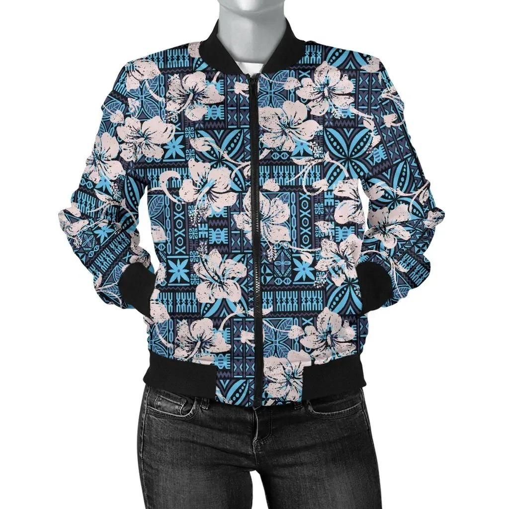 Bomber Jacket Fiji Tapa�����Hibiscus�����Blue�����A7 Bomber Jacket Bomber Jacket Fiji Tapa�����Hibiscus�����Blue�����A7 Bomber Jacket
