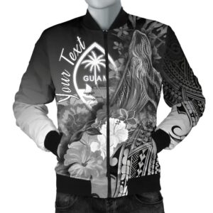 Bomber Jacket Guam Custom Personalised - Humpback Whale with Tropical Flowers (White)- BN18 Bomber Jacket
