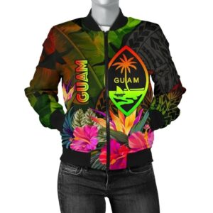 Bomber Jacket Guam Polynesian - Hibiscus and Banana Leaves - BN15 Bomber Jacket