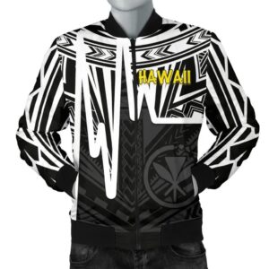 Bomber Jacket Hawaii - Kanaka Maoli With Polynesian Pattern In Heartbeat Style (Black
