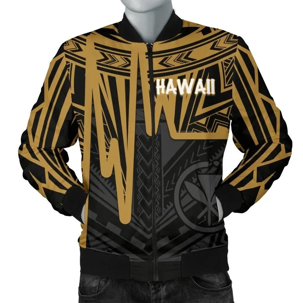 Bomber Jacket Hawaii - Kanaka Maoli With Polynesian Pattern In Heartbeat Style (Gold) - BN25 Bomber Jacket Bomber Jacket Hawaii - Kanaka Maoli With Polynesian Pattern In Heartbeat Style (Gold) - BN25 Bomber Jacket