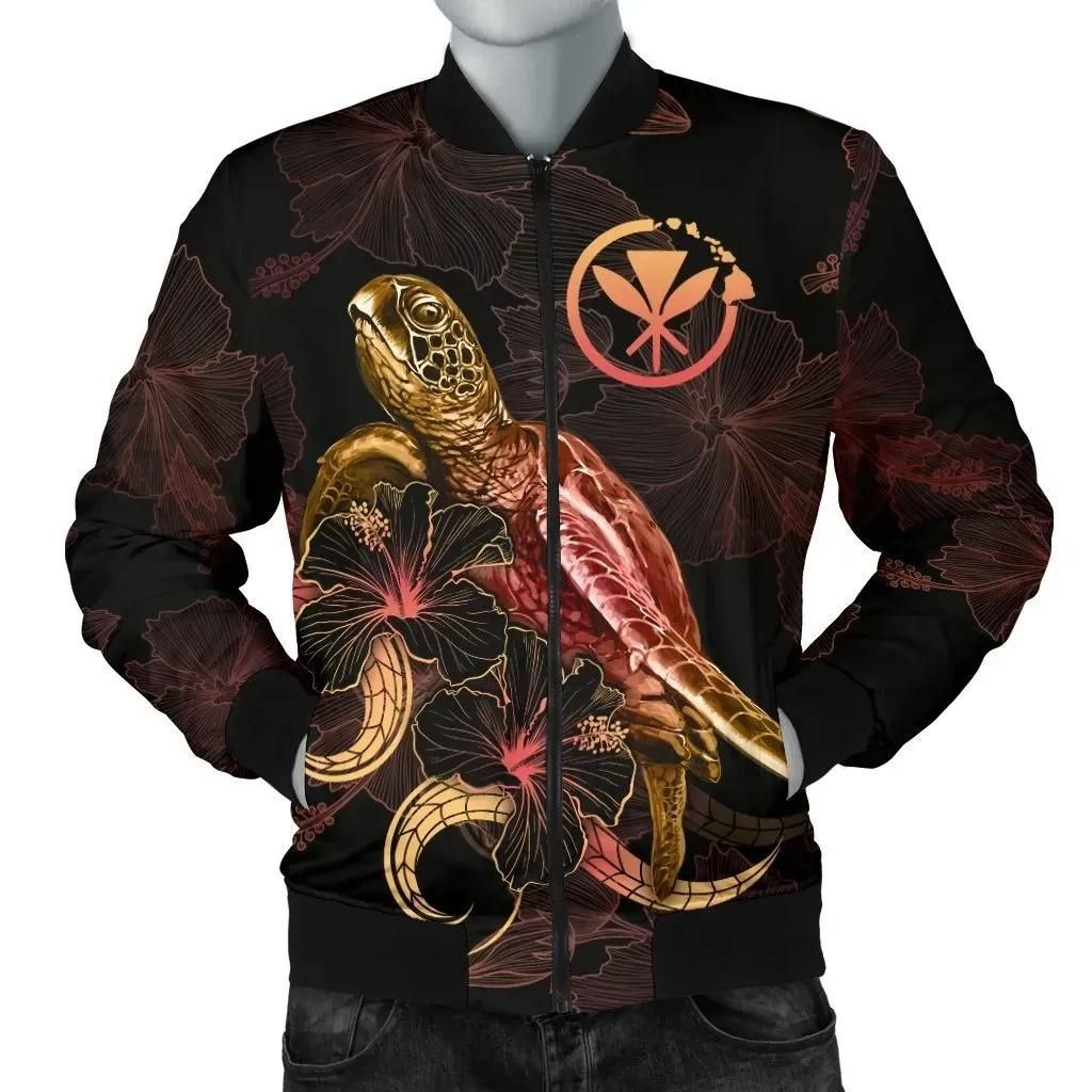 Bomber Jacket Hawaii Polynesian - Turtle With Blooming Hibiscus Gold - BN22 Bomber Jacket Bomber Jacket Hawaii Polynesian - Turtle With Blooming Hibiscus Gold - BN22 Bomber Jacket