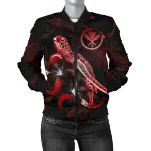 Bomber Jacket Hawaii Polynesian - Turtle With Blooming Hibiscus Red - BN22