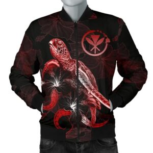 Bomber Jacket Hawaii Polynesian - Turtle With Blooming Hibiscus Red - BN22 Bomber Jacket