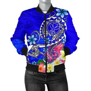 Bomber Jacket Hawaii - Turtle Plumeria Polynesian Tattoo Blue Color - BN18 Bomber Jacket