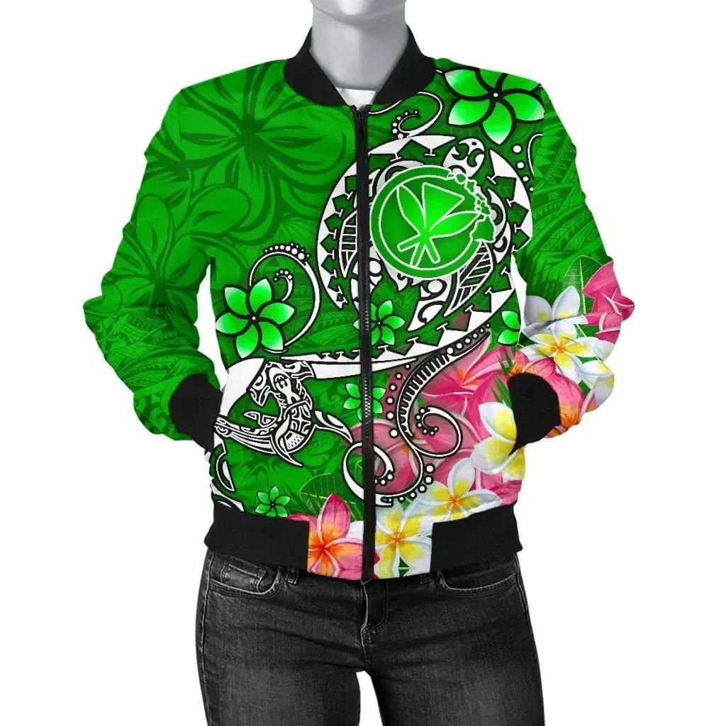 Bomber Jacket Hawaii - Turtle Plumeria Polynesian Tattoo Green Color - BN18 Bomber Jacket Bomber Jacket Hawaii - Turtle Plumeria Polynesian Tattoo Green Color - BN18 Bomber Jacket