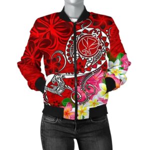 Bomber Jacket Hawaii - Turtle Plumeria Polynesian Tattoo Red Color - BN18 Bomber Jacket