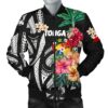 Bomber Jacket Hoodie Tonga Coat Of Arms Polynesian With Hibiscus Th5