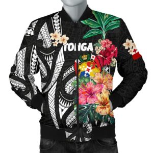 Bomber Jacket Hoodie Tonga Coat Of Arms Polynesian With Hibiscus Th5