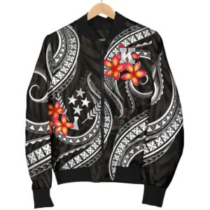 Bomber Jacket Kosrae Micronesian Black Plumeria - BN11 Bomber Jacket