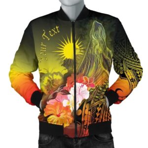 Bomber Jacket Marshall Islands Custom Personalised - Humpback Whale with Tropical Flowers (Yellow)- BN18 Bomber Jacket