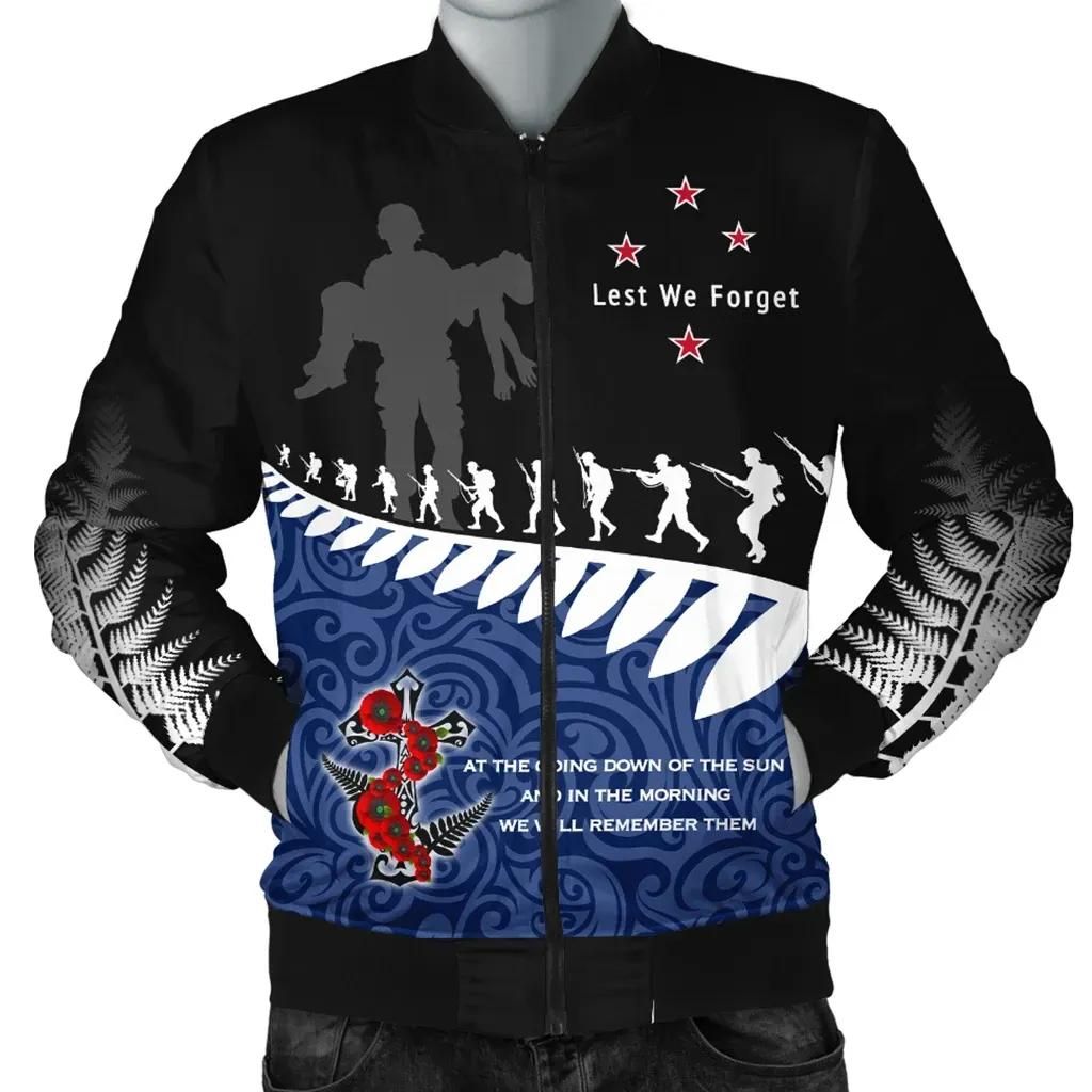 Bomber Jacket New Zealand Anzac Day 2021 Lest We Forget Fern Leaf Soldier - A30 Bomber Jacket Bomber Jacket New Zealand Anzac Day 2021 Lest We Forget Fern Leaf Soldier - A30 Bomber Jacket