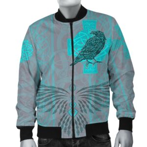 Bomber Jacket Odin's Celtic Raven - Scandinavian Tattoo Style Cyan A27 Bomber Jacket
