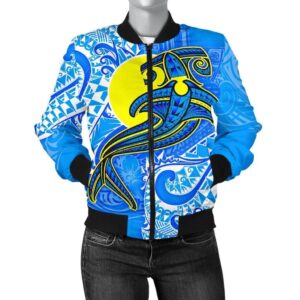 Bomber Jacket Palau Polynesian - Palau Flag with Polynesian Tattoo - BN18 Bomber Jacket